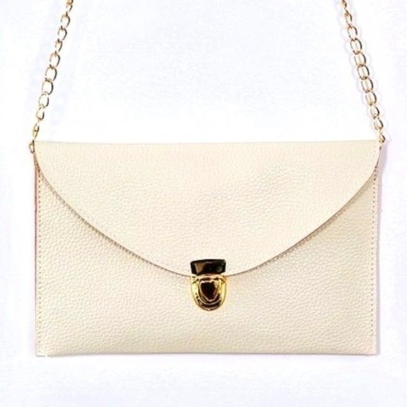 NWOT clutch crossbody bag purse chain strap monogrammed DDM embroidery in cream - Picture 10 of 10